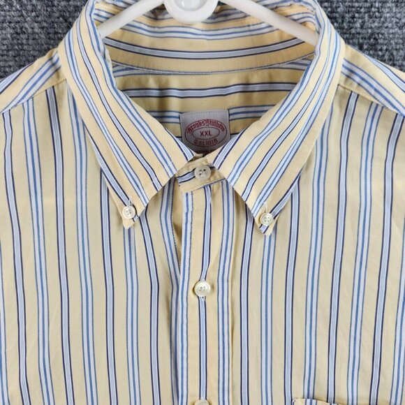 Brooks Brothers 2XL Yellow Blue Striped Button Up Shirt All Cotton USA ITALY - Picture 1 of 16